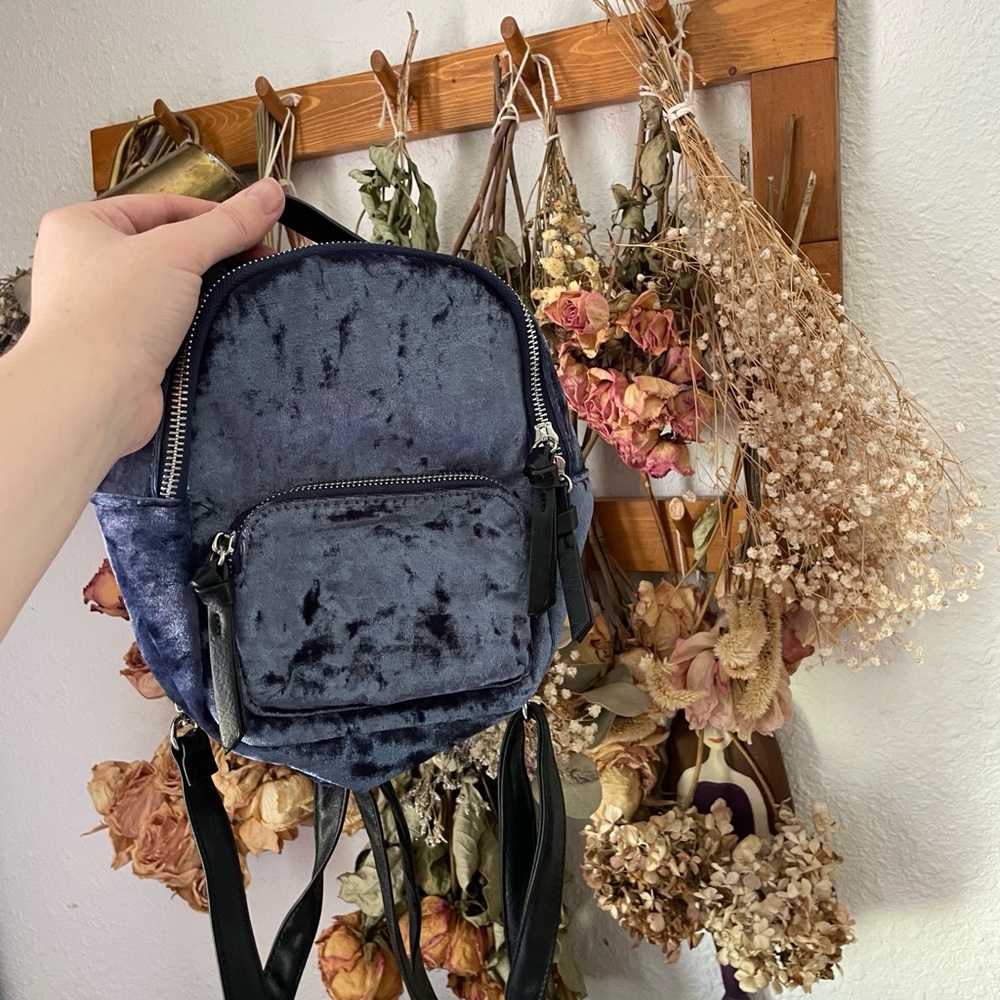 Deep Blue Velvet Mini Backpack - image 2